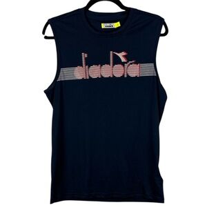 Diadora Sport Vintage Navy Blue Sleeveless Graphic Muscle Tee - Men's Large